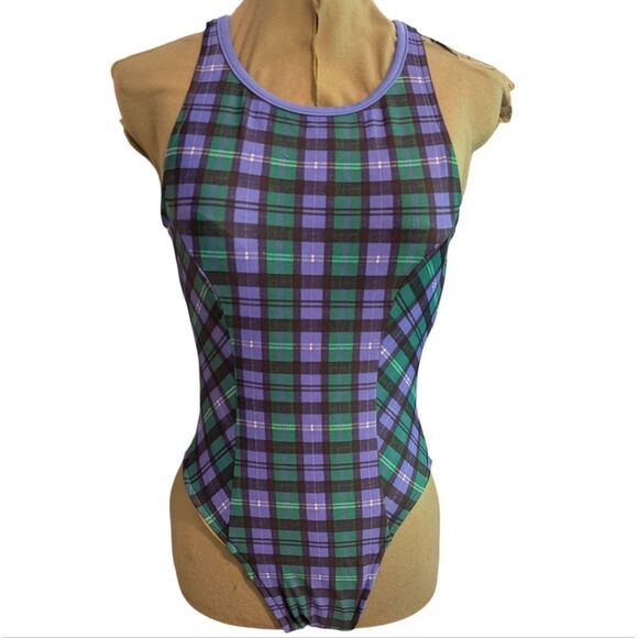 Vintage Other - Vintage Women's Jantzen Blue Green‎ Plaid One Piece Swimsuit Size 8